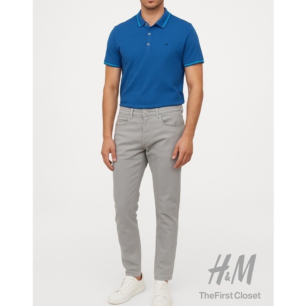 H&M Pants Men's 33X29 Slim Fit Light Gray Chinos Casual